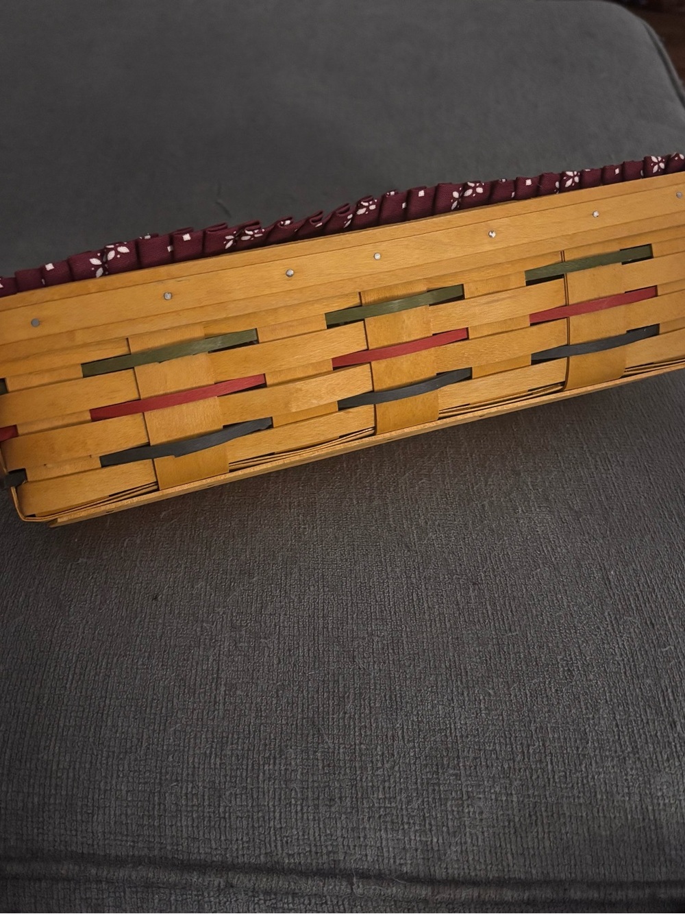 Vintage 1999 Longaberger Woven Basket with Maroon Floral Lined Basket Interior